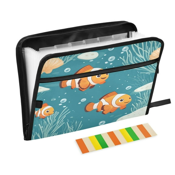 WOBOGO Cute Clownfish Expanding File Folder Letter Size Accordion Filing Organizer 13 Pocket Separate Organ Pocket
