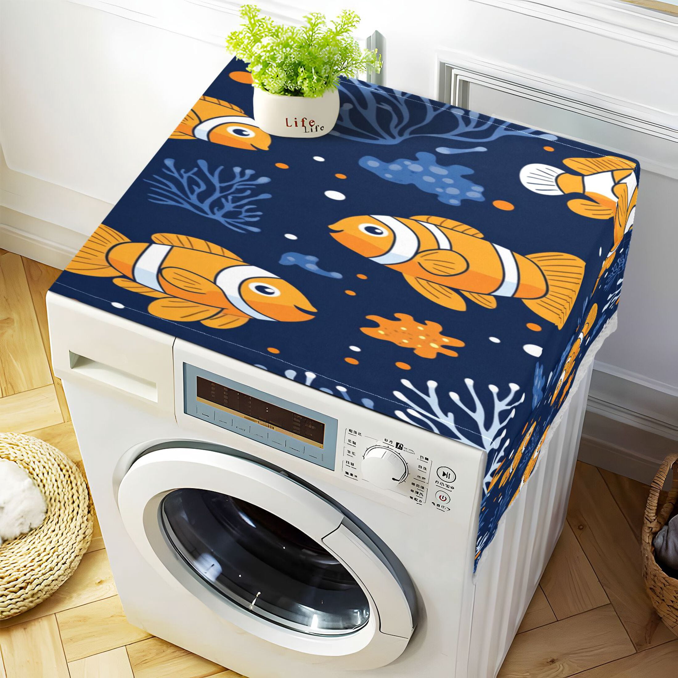 WOBOGO Cute Clownfish Pattern Washing Machine Cloth Dryer Refrigerator Top Cover Protective Non-Slip Mat For Kitchen Laundry