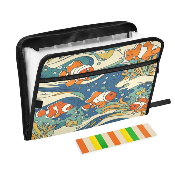 WOBOGO Cute Clownfish Patterns Expanding File Folder Letter Size Accordion Filing Organizer 13 Pocket Separate Organ Pocket