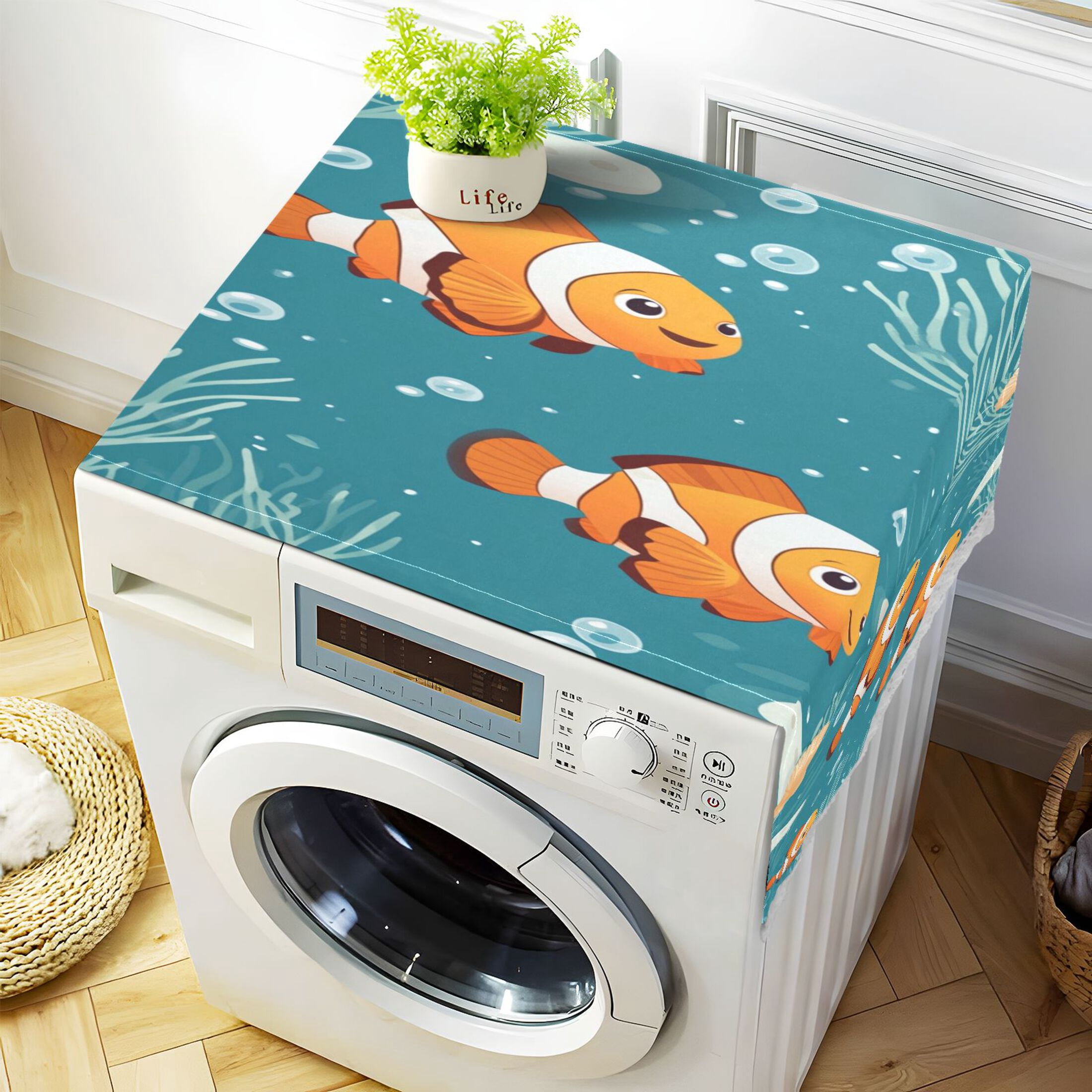 WOBOGO Cute Clownfish Washing Machine Cloth Dryer Refrigerator Top Cover Protective Non-Slip Mat For Kitchen Laundry