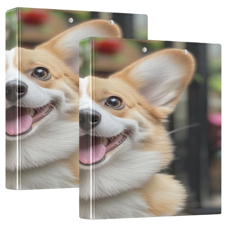 WOBOGO Cute Corgi File Folders Extra Large Capacity to Hold 200 Sheets of Documents Hard Shell Ring Binder for School Home Office