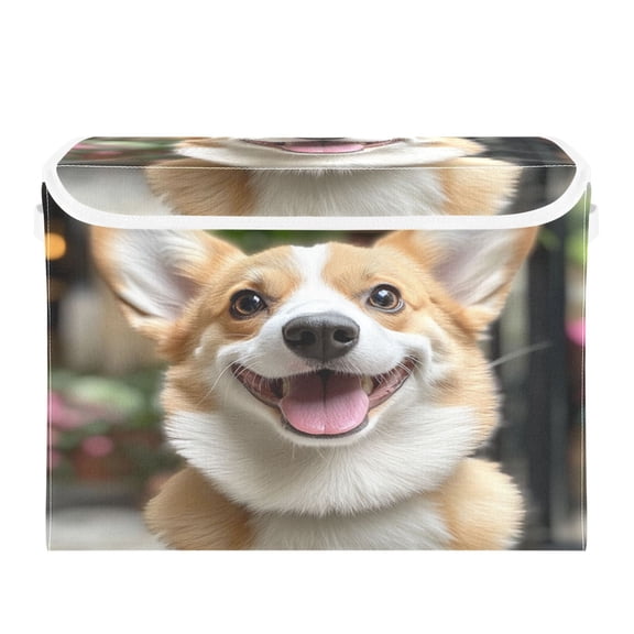 WOBOGO Cute Corgi Large Collapsible Storage Box Flip Lid Fabric Decorative Organizer Container Basket with Handles 16.512.611.8in