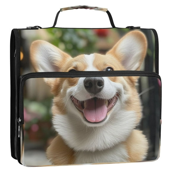 WOBOGO Cute Corgi Ring Binder Bag 1.5in Folder Organizer with Shoulder Strap for 13Inch Laptop and 500 Sheets of Paper