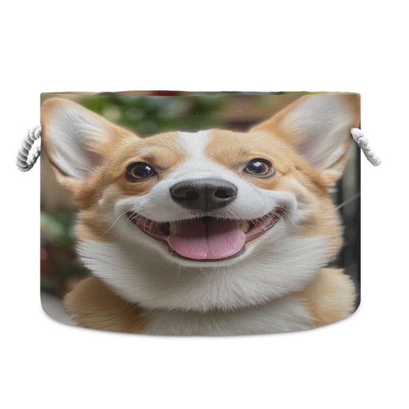 WOBOGO Cute Corgi Toy Storage Basket 2014in Canvas Laundry Hamper for Living Room Kids Room Bathroom Organizer