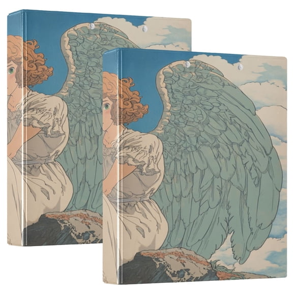 WOBOGO Cute Curly Angel File Folders Extra Large Capacity to Hold 200 Sheets of Documents Hard Shell Ring Binder for School Home Office