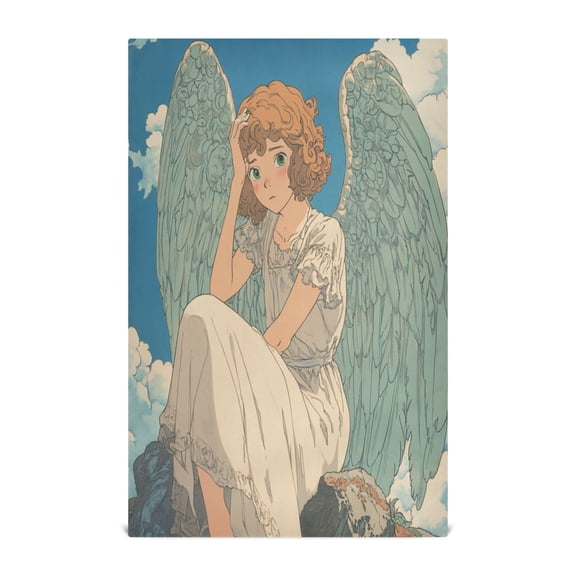 WOBOGO Cute Curly Angel Kitchen Towel 1 Piece Large Cotton Dishcloth Premium Absorbency Set with Hanging Loop