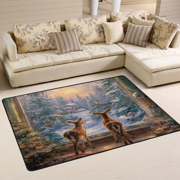 WOBOGO Cute Deer Carpet Non-Slip Rugs Soft Doormat 36×24in Living Dining Room Bedroom Decorative