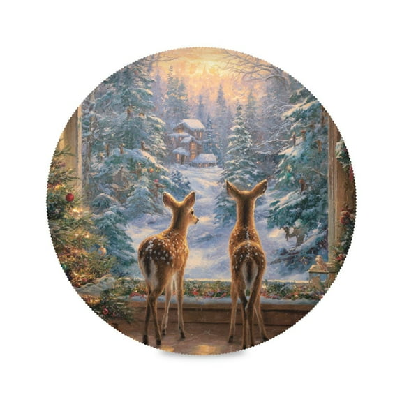 WOBOGO Cute Deer Round Placemats Set of 1 Heat Resistant Washable Kitchen Table Decorations 15.4in