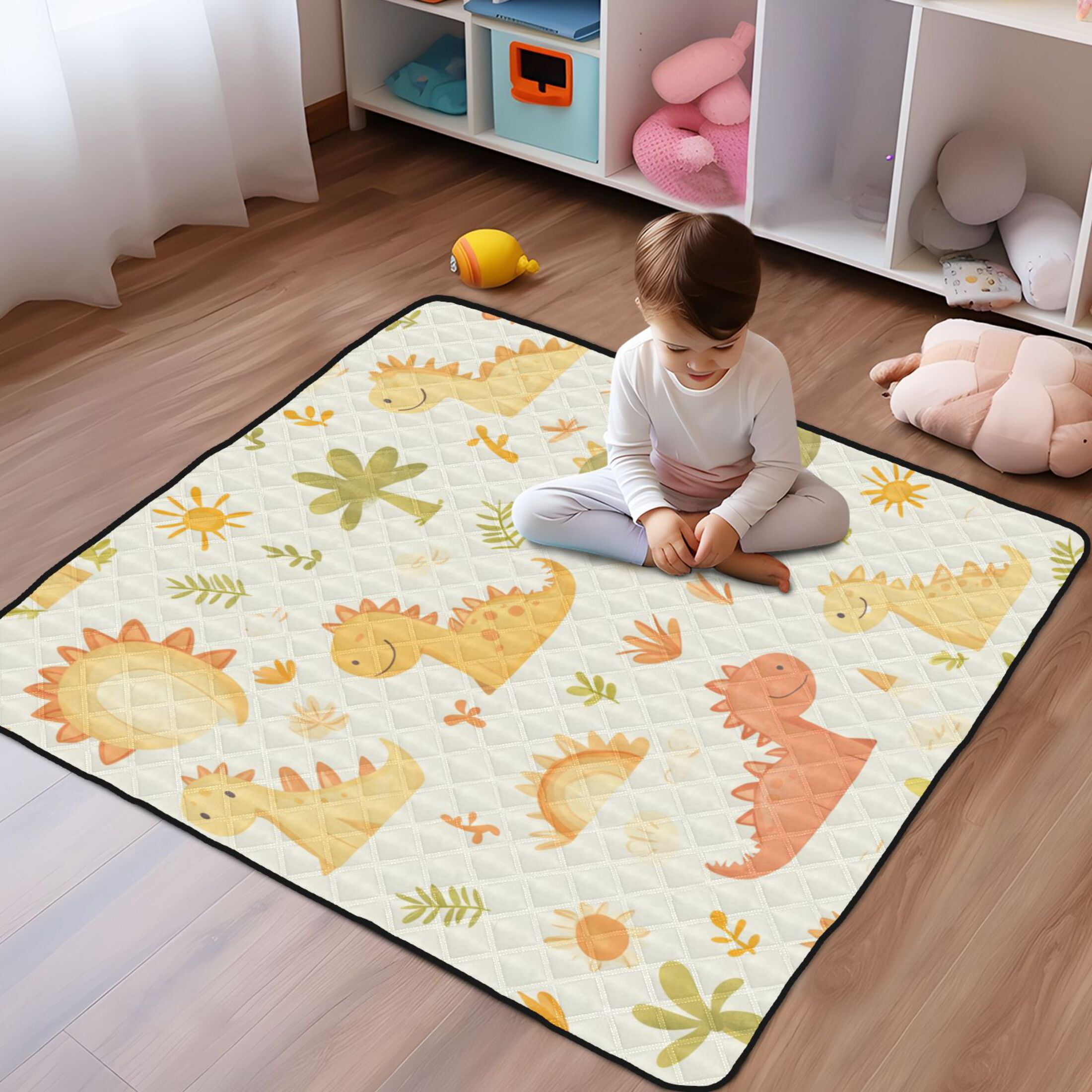 WOBOGO Cute Dinoscor Baby Playmats Extra Large Waterproof Rollable Activity Pads for Toddlers 50×50inch