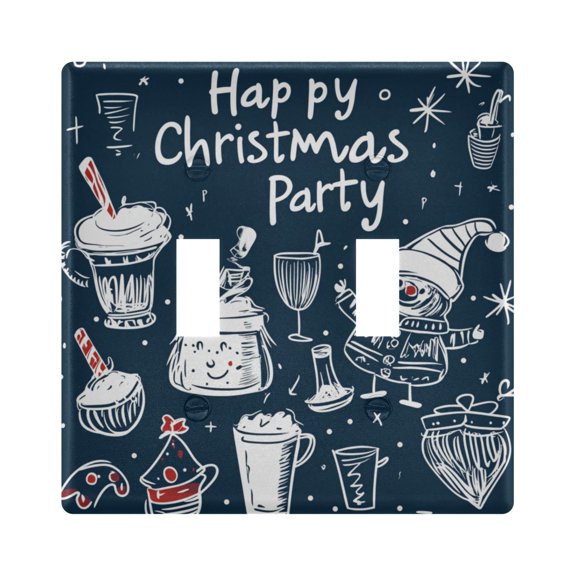 WOBOGO Cute Doodle Christmas Party 2-hole Switch Plates PC Flame Retardant Plastic Material Glossy Finish Smooth Touch 4.56x4.48x0.27in