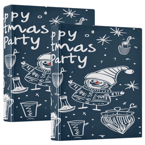 WOBOGO Cute Doodle Christmas Party File Folders Extra Large Capacity to Hold 200 Sheets of Documents Hard Shell Ring Binder for School Home Office