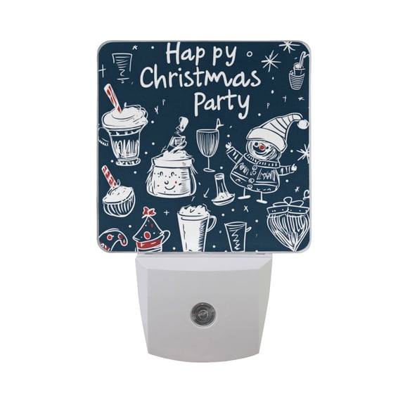 WOBOGO Cute Doodle Christmas Party LED Night Light 2 Pcs Set 0.5 Watt Wall Plug in Dusk to Dawn Automatic Switch Soft White Light