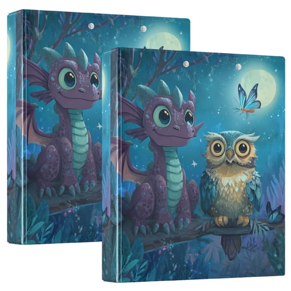 WOBOGO Cute Dragon Owl File Folders Extra Large Capacity to Hold 200 Sheets of Documents Hard Shell Ring Binder for School Home Office