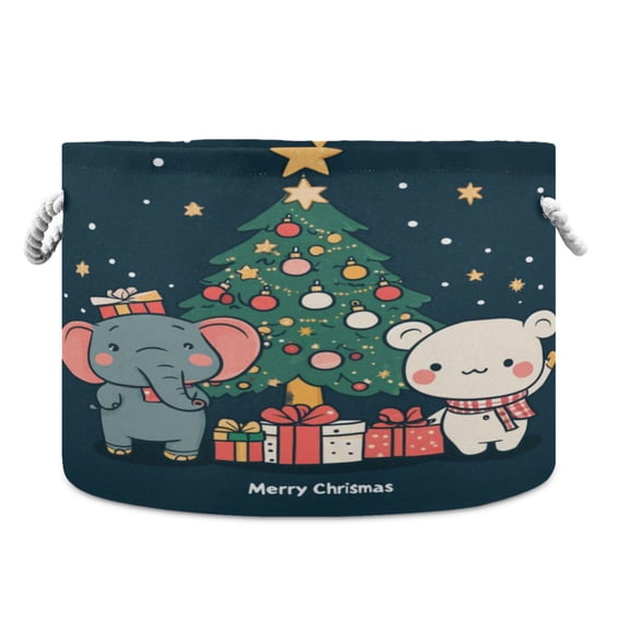 WOBOGO Cute Elephant and White Bear Toy Storage Basket 2014in Canvas Laundry Hamper for Living Room Kids Room Bathroom Organizer