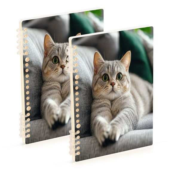 WOBOGO Cute English Shorthair Cat Notebook College Horizontal Grid Paper Ink Spill Resistant Water Resistant Cover 8.3x5.7x0.4in