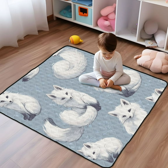 WOBOGO Cute Fox Baby Playmats Extra Large Waterproof Rollable Activity Pads for Toddlers 5050inch