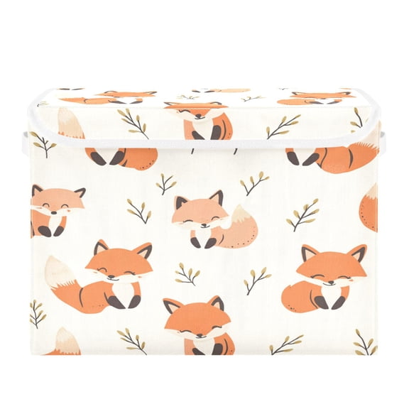 WOBOGO Cute Fox Large Collapsible Storage Box Flip Lid Fabric Decorative Organizer Container Basket with Handles 16.512.611.8in