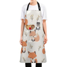 WOBOGO Cute Fox Long Apron Waterdrop Resistant with 2 Pockets Cooking Kitchen Chef Apron for Women Men