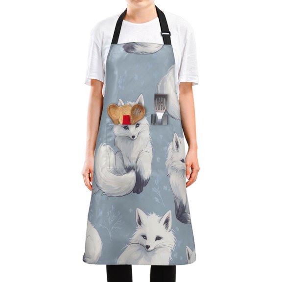 WOBOGO Cute Fox Long Apron Waterdrop Resistant with 2 Pockets Cooking Kitchen Chef Apron for Women Men