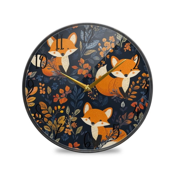 WOBOGO Cute Fox Pattern Acrylic Wall Clock Battery Operated 9.5in Silent No Tick Bedroom Living Room Office Classroom Decoration