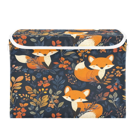 WOBOGO Cute Fox Pattern Large Collapsible Storage Box Flip Lid Fabric Decorative Organizer Container Basket with Handles 16.512.611.8in