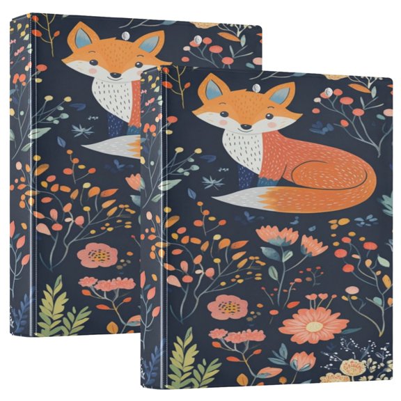 WOBOGO Cute Fox Patterns File Folders Extra Large Capacity to Hold 200 Sheets of Documents Hard Shell Ring Binder for School Home Office