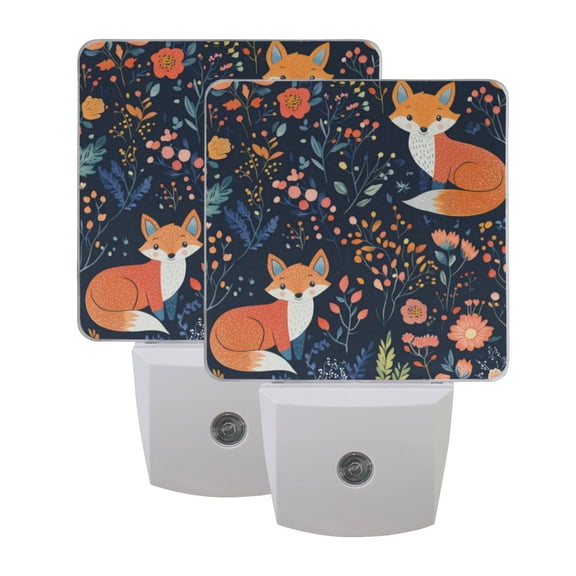 WOBOGO Cute Fox Patterns LED Night Light 2 Pcs Set 0.5 Watt Wall Plug in Dusk to Dawn Automatic Switch Soft White Light