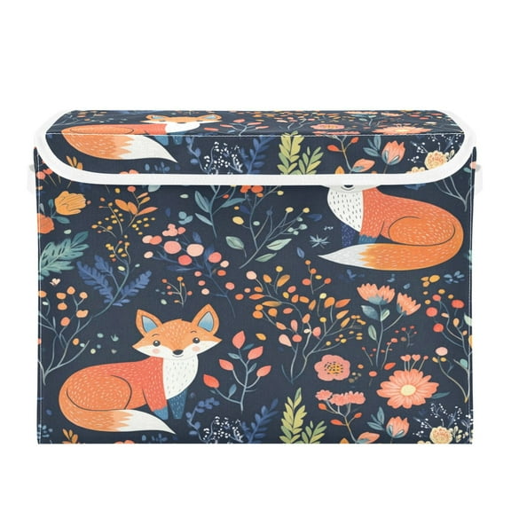 WOBOGO Cute Fox Patterns Large Collapsible Storage Box Flip Lid Fabric Decorative Organizer Container Basket with Handles 16.512.611.8in