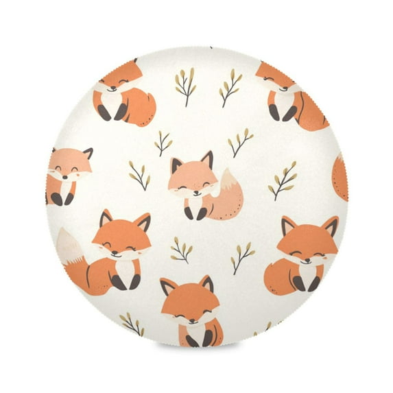 WOBOGO Cute Fox Round Placemats Set of 4 Heat Resistant Washable Kitchen Table Decorations 15.4in