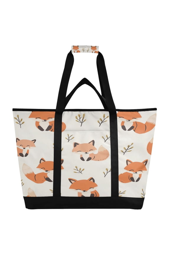 Cute Fox Tote Cooler Bag Fold Flat Insulated Shopping Bag With Zipper For Work Picnic Beach Use 186.724in
