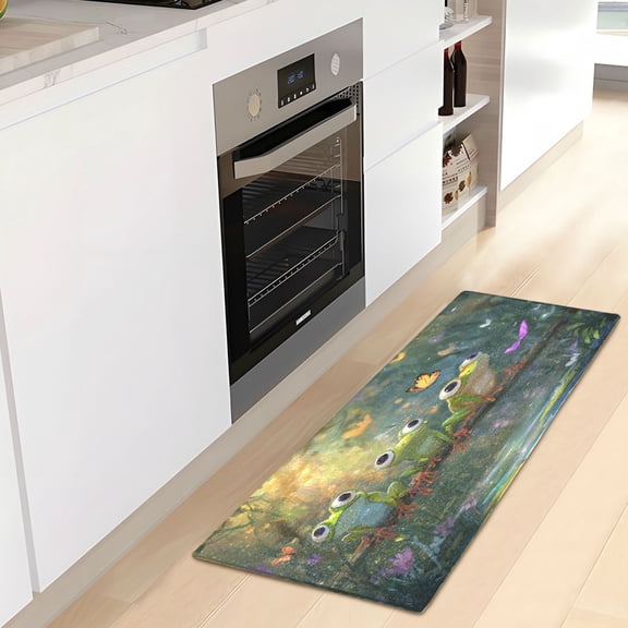 WOBOGO Cute Frog Carpet 39x20in Kitchen Bathroom Livingroom Plush Absorbent Non-Slip Floor Mat