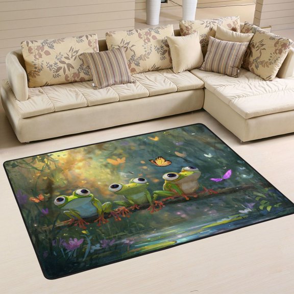WOBOGO Cute Frog Carpet Non-Slip Rugs Soft Doormat 36×24in Living Dining Room Bedroom Decorative