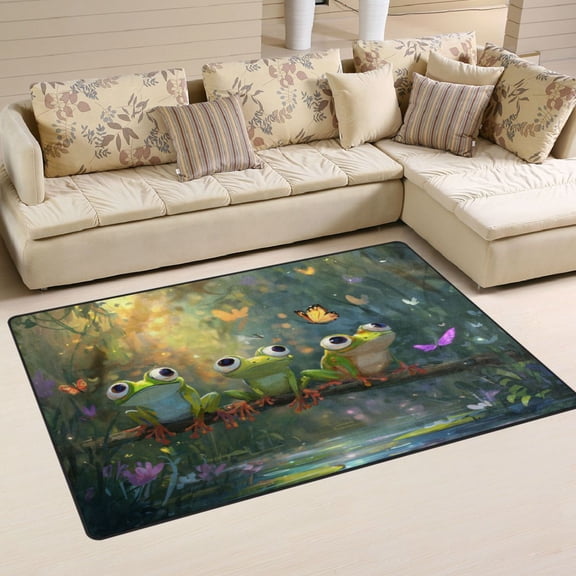 WOBOGO Cute Frog Carpet Non-Slip Rugs Soft Doormat 60×39in Living Dining Room Bedroom Decorative