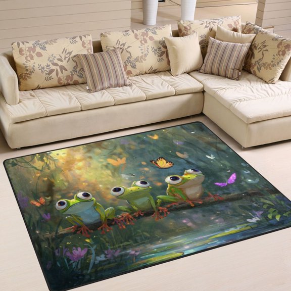 WOBOGO Cute Frog Carpet Non-Slip Rugs Soft Doormat 63×48in Living Dining Room Bedroom Decorative