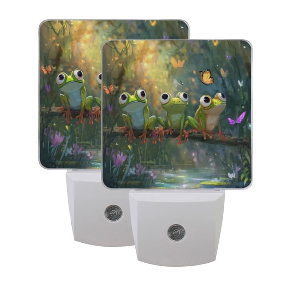 WOBOGO Cute Frog LED Night Light 2 Pcs Set 0.5 Watt Wall Plug in Dusk to Dawn Automatic Switch Soft White Light