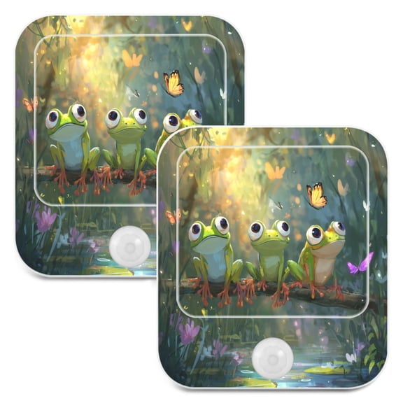 WOBOGO Cute Frog Night Light Lamp Set of 2 with Smart Sensor Dusk to Dawn Sensor 0.6W Plug-in