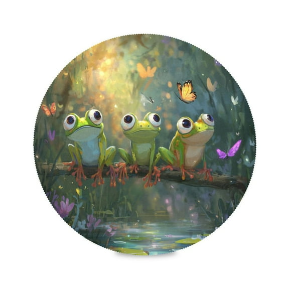 WOBOGO Cute Frog Round Placemats Set of 1 Heat Resistant Washable Kitchen Table Decorations 15.4in