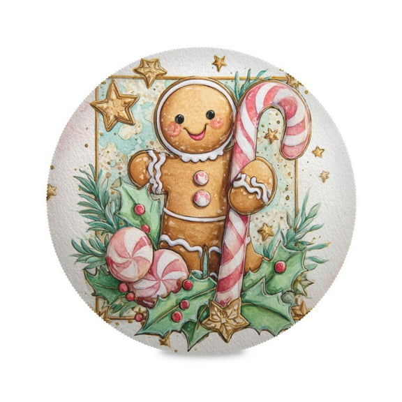 WOBOGO Cute Gingerbread Man Round Placemats Set of 1 Heat Resistant Washable Kitchen Table Decorations 15.4in