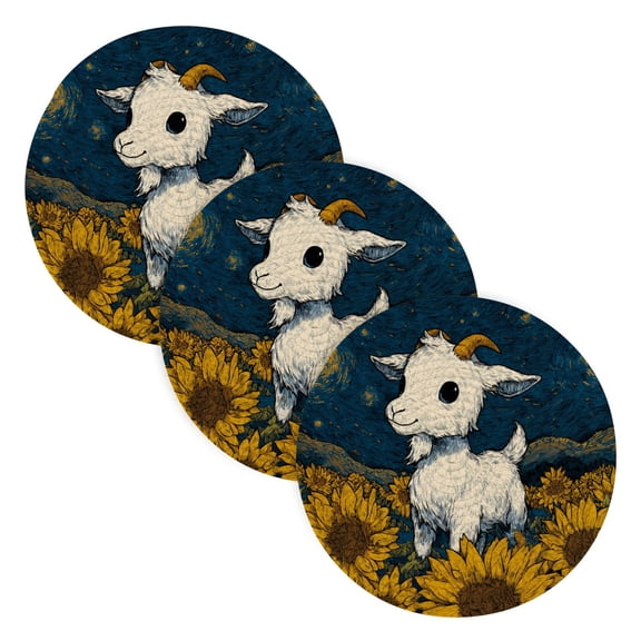 WOBOGO Cute Gogoat Coil Placemats 3pcs Resistant Hot Pads Mat for Table Counter Cooking Potholder 15in