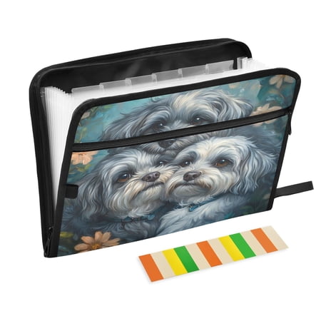 WOBOGO Cute Gray Lhasa Apso Dogs Expanding File Folder Letter Size Accordion Filing Organizer 13 Pocket Separate Organ Pocket