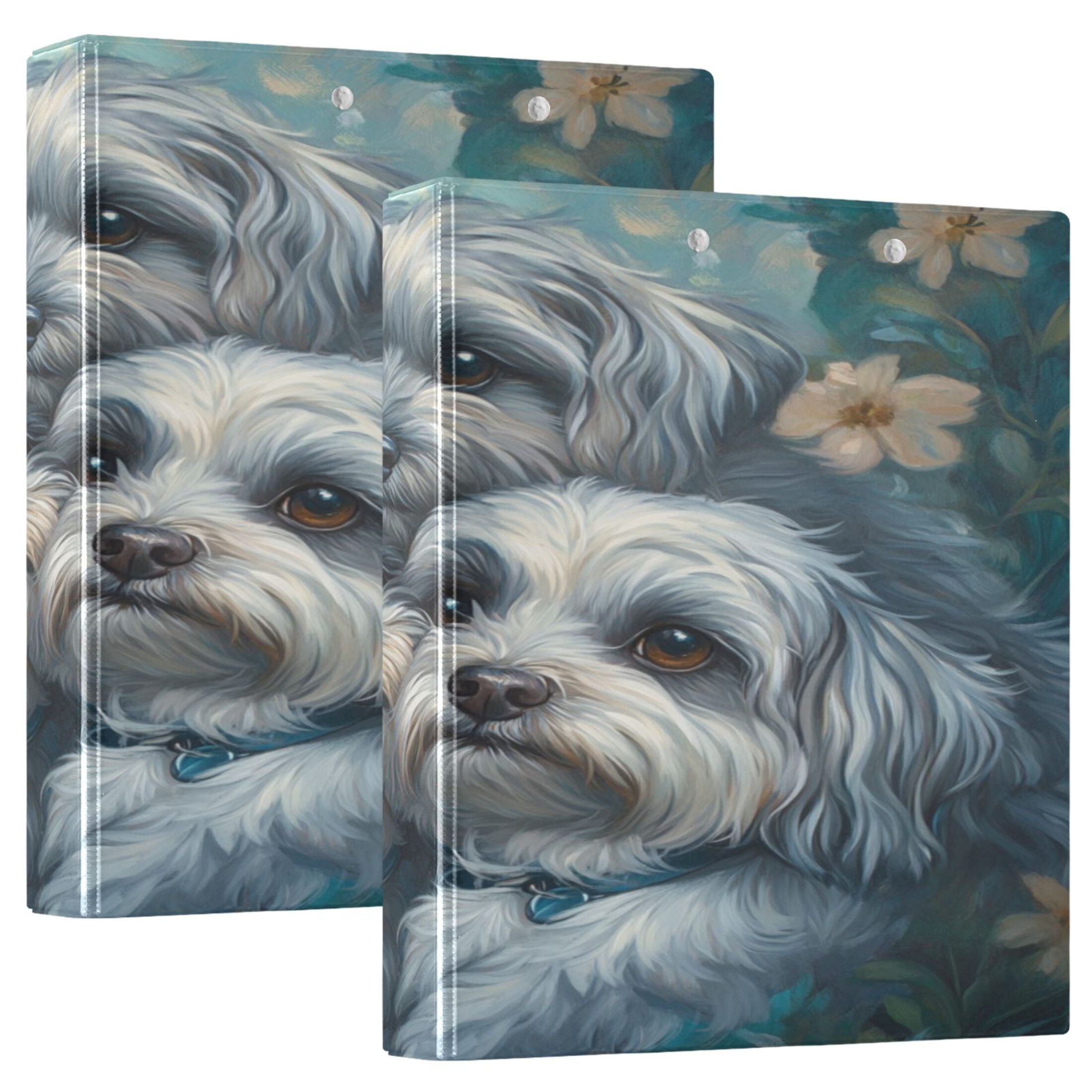 WOBOGO Cute Gray Lhasa Apso Dogs File Folders Extra Large Capacity to Hold 200 Sheets of Documents Hard Shell Ring Binder for School Home Office