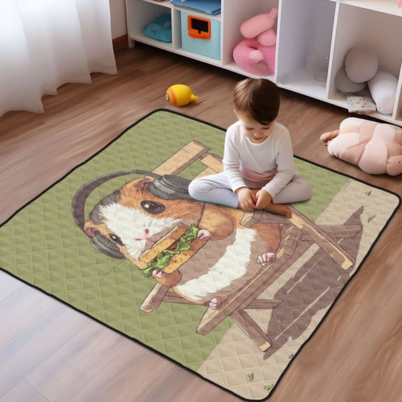 WOBOGO Cute Guinea Pig Eating A Sandwich Baby Playmats Extra Large Waterproof Rollable Activity Pads for Toddlers 5050inch