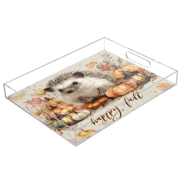 WOBOGO Cute Hedgehog Acrylic Serving Trays 15.7x11.8 Inch Spill Proof Clear Decorative Organizer with Handle