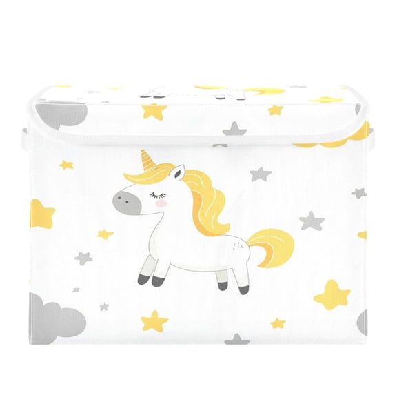WOBOGO Cute Horse Large Collapsible Storage Box Flip Lid Fabric Decorative Organizer Container Basket with Handles 16.512.611.8in