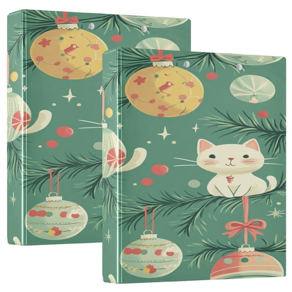 WOBOGO Cute Illustration Of Christmas Cat Ornaments File Folders Extra Large Capacity to Hold 200 Sheets of Documents Hard Shell Ring Binder for School Home Office