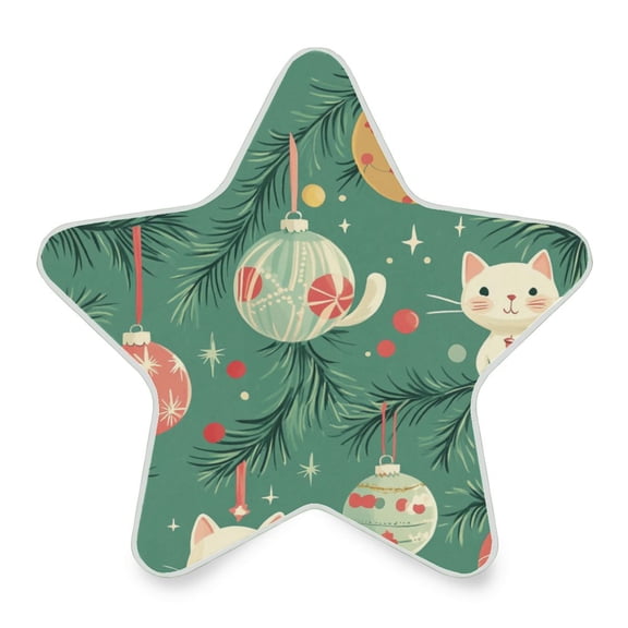WOBOGO Cute Illustration Of Christmas Cat Ornaments LED Star Night Light 0.2 Watt Wall Plug Dusk to Dawn Auto Switch Adjustable Brightness Soft White Light