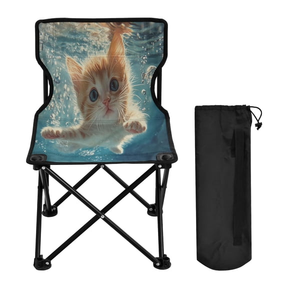 WOBOGO Cute Kitten Swim Underwater Camping Chair Convenient Four Corner Backrest Folding Stool Can Hold Up to 220lbs