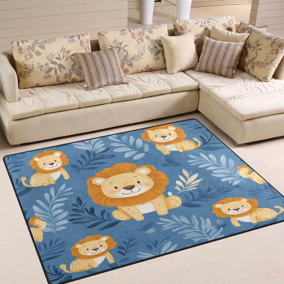 WOBOGO Cute Lion Carpet Non-Slip Rugs Soft Doormat 63×48in Living Dining Room Bedroom Decorative