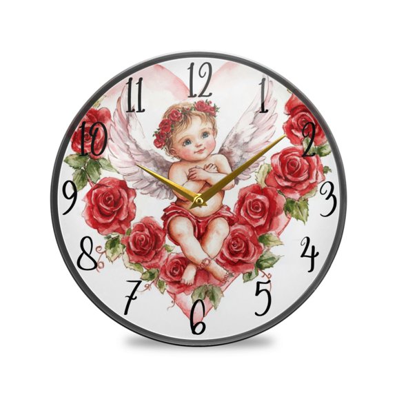 WOBOGO Cute Little Angel Cupid Pattern Acrylic Wall Clock Battery Operated 9.5in Silent No Tick Bedroom Living Room Office Classroom Decoration