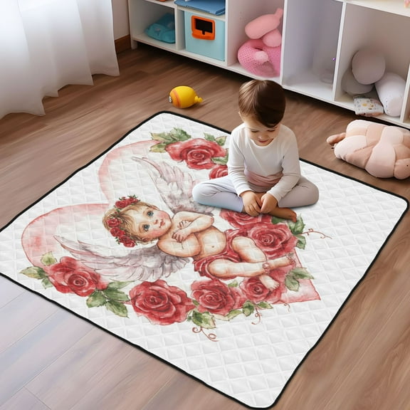 WOBOGO Cute Little Angel Cupid Pattern Baby Playmats Extra Large Waterproof Rollable Activity Pads for Toddlers 5050inch